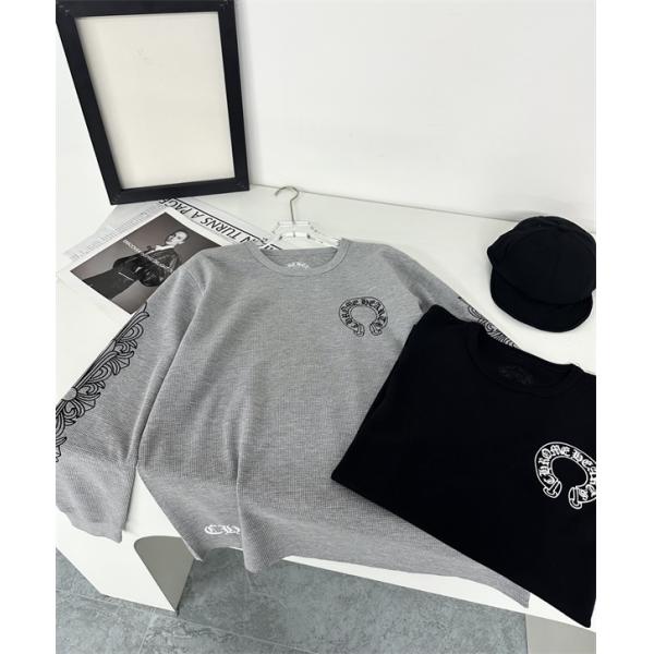  メンズ 長袖Tシャツ 十字架刺繍 ブラック グレー クロムハーツ コピー Chrome Hearts