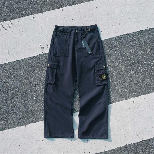 ダークネイビー カーゴパンツ  ストーンアイランド コピー Stone Island サイドロゴパッチ ワイドストレート