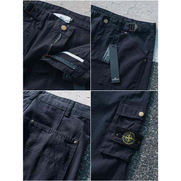 ダークネイビー カーゴパンツ  ストーンアイランド コピー Stone Island サイドロゴパッチ ワイドストレート