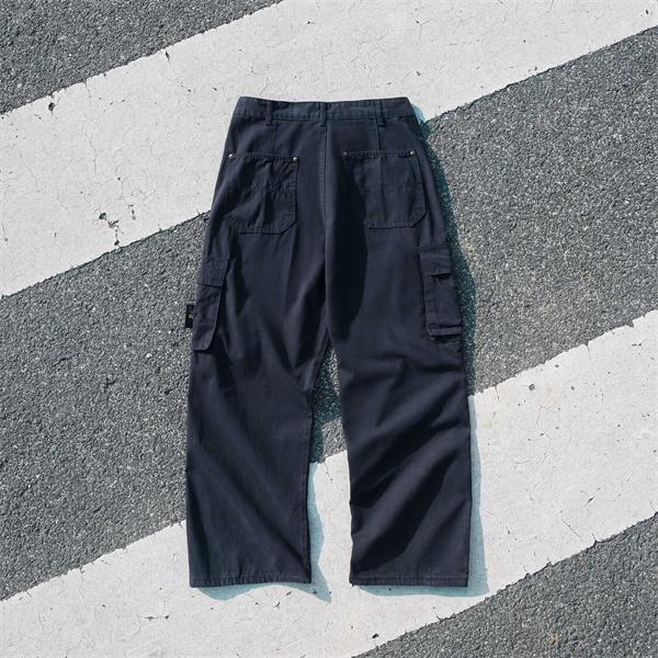 ダークネイビー カーゴパンツ  ストーンアイランド コピー Stone Island サイドロゴパッチ ワイドストレート
