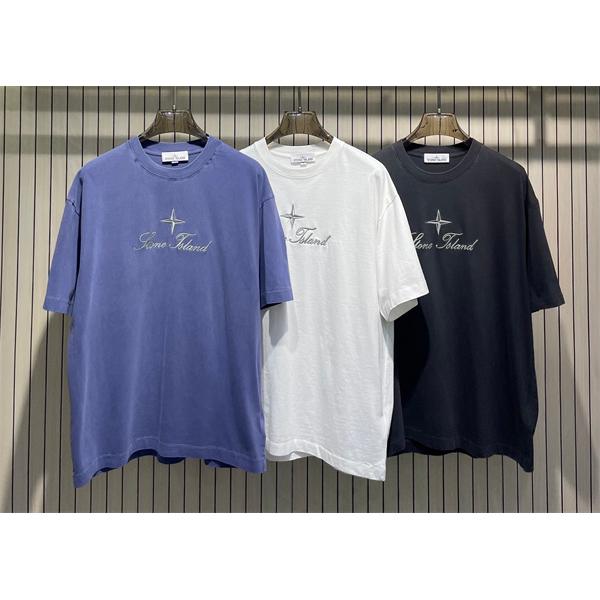 3カラー 半袖Tシャツ ストーンアイランド コピー  センターロゴプリント クルーネック Stone Island