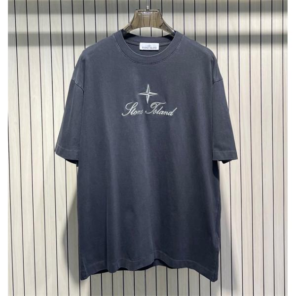 3カラー 半袖Tシャツ ストーンアイランド コピー  センターロゴプリント クルーネック Stone Island