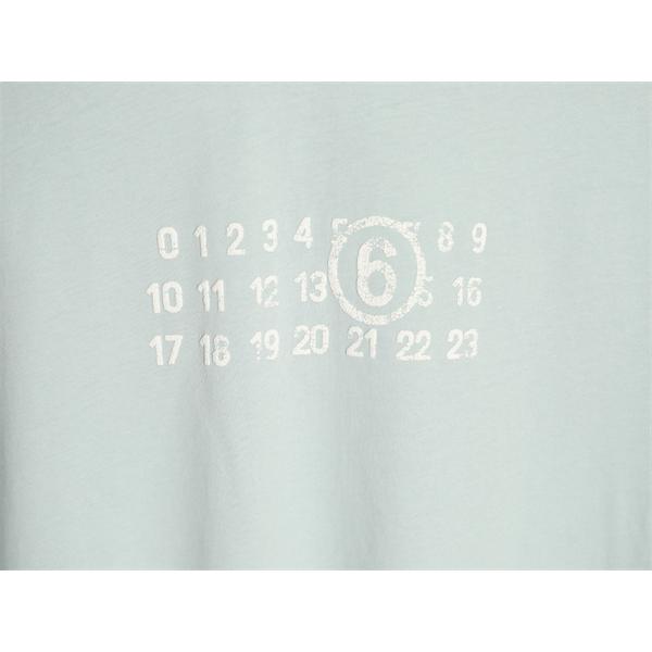 ナンバーロゴプリント コピー Maison Margiela 半袖Tシャツ ペールブルー クルーネック フロント数字デザイン メゾンマルジェラ
