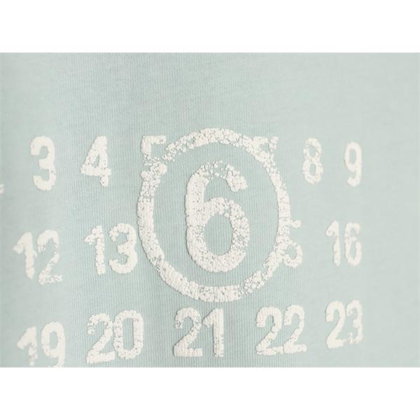 ナンバーロゴプリント コピー Maison Margiela 半袖Tシャツ ペールブルー クルーネック フロント数字デザイン メゾンマルジェラ