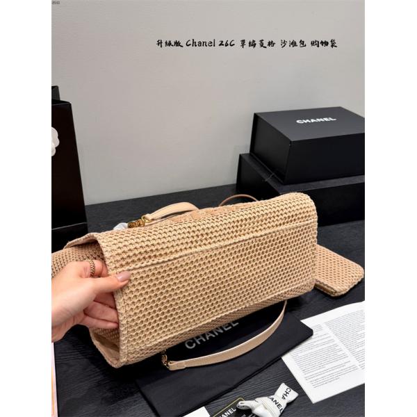 ベージュ編み目 トートバッグ ココマーク PARISロゴ チェーン付き 大容量風デザイン シャネル コピー CHANEL