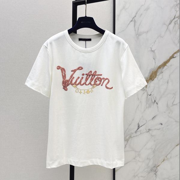 ルイヴィトン風 Louis Vuittonスタイル ロゴ刺繍Tシャツ 半袖 レディース 上品デザイン シンプル カジュアル 高級感 コットン素材