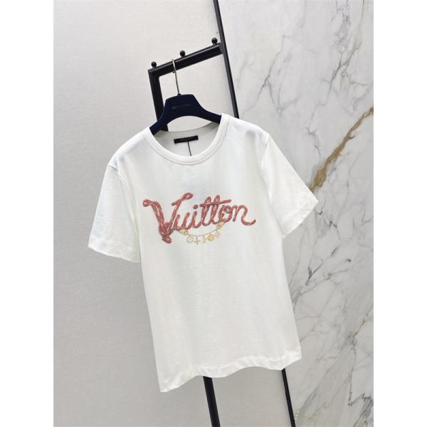 ルイヴィトン風 Louis Vuittonスタイル ロゴ刺繍Tシャツ 半袖 レディース 上品デザイン シンプル カジュアル 高級感 コットン素材