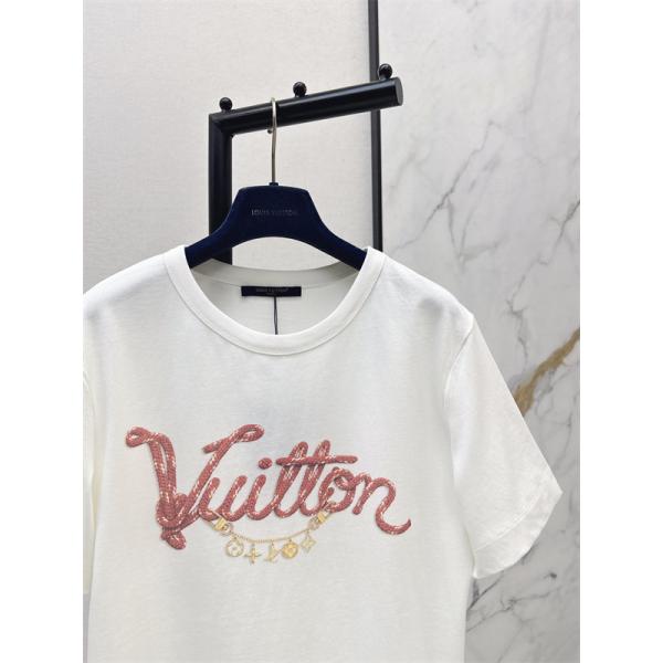 ルイヴィトン風 Louis Vuittonスタイル ロゴ刺繍Tシャツ 半袖 レディース 上品デザイン シンプル カジュアル 高級感 コットン素材