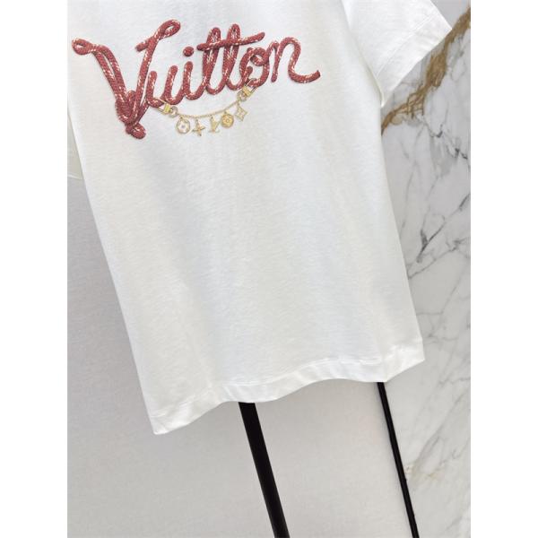 ルイヴィトン風 Louis Vuittonスタイル ロゴ刺繍Tシャツ 半袖 レディース 上品デザイン シンプル カジュアル 高級感 コットン素材