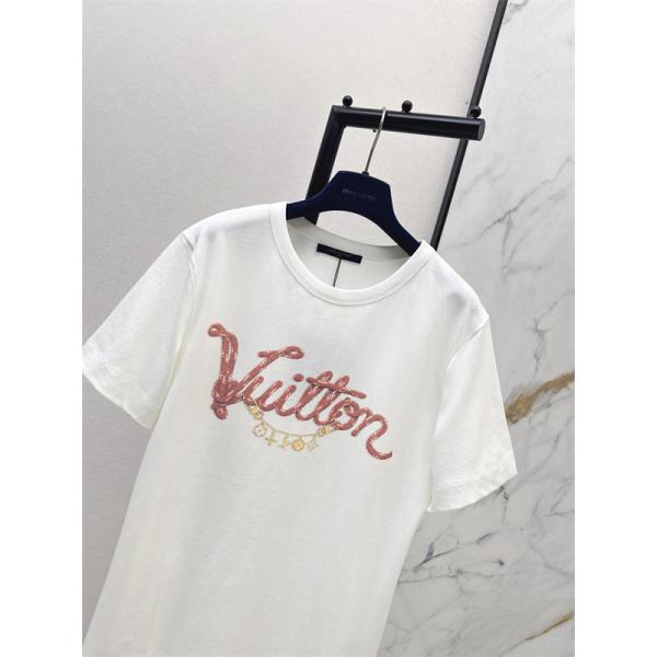 ルイヴィトン風 Louis Vuittonスタイル ロゴ刺繍Tシャツ 半袖 レディース 上品デザイン シンプル カジュアル 高級感 コットン素材