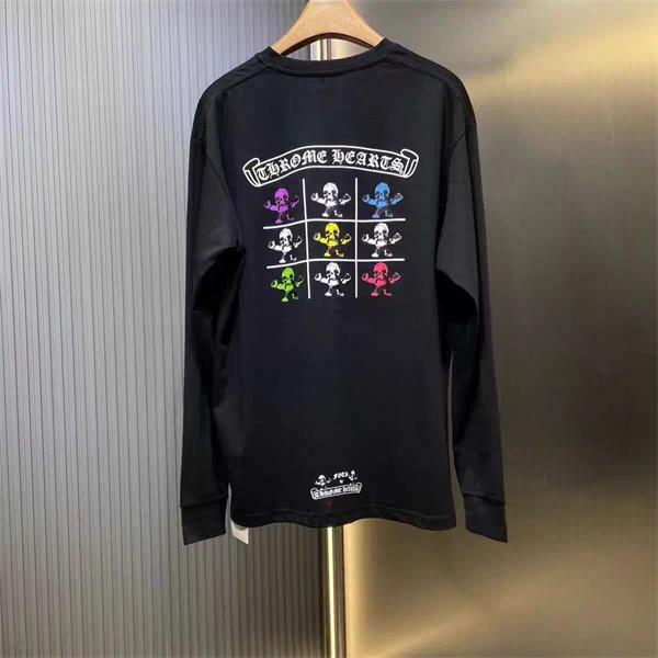 クロムハーツ風 長袖Tシャツ スカルプリント カラフルロゴ バックプリント ストリート系 オーバーサイズ ユニセックス
