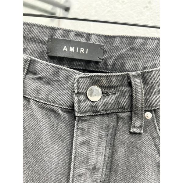  アミリ コピー ブラックウォッシュ ジーンズ AMIRI サイドモチーフ装飾 フリンジ裾 5ポケット風デザイン ヴィンテージ感