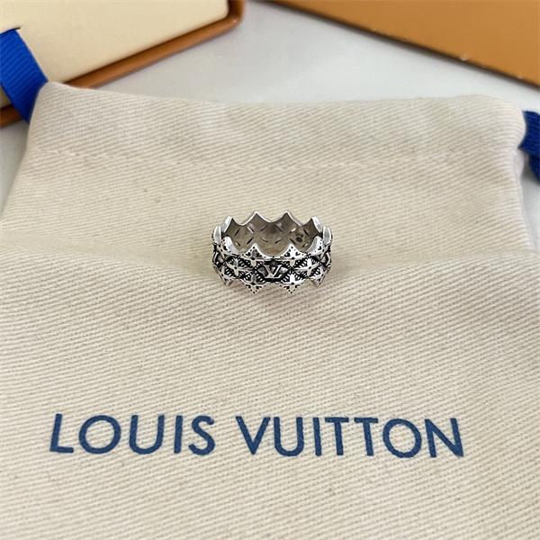 ルイヴィトン コピー モノグラムフラワー リング シルバーカラー LVロゴ ブラックパターン ワイドデザイン Louis Vuitton