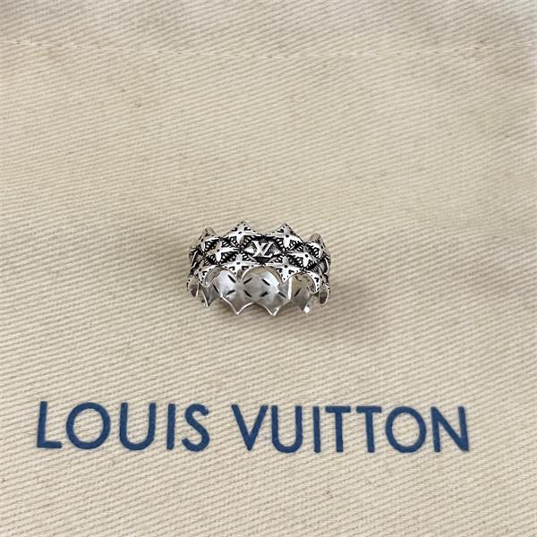 ルイヴィトン コピー モノグラムフラワー リング シルバーカラー LVロゴ ブラックパターン ワイドデザイン Louis Vuitton