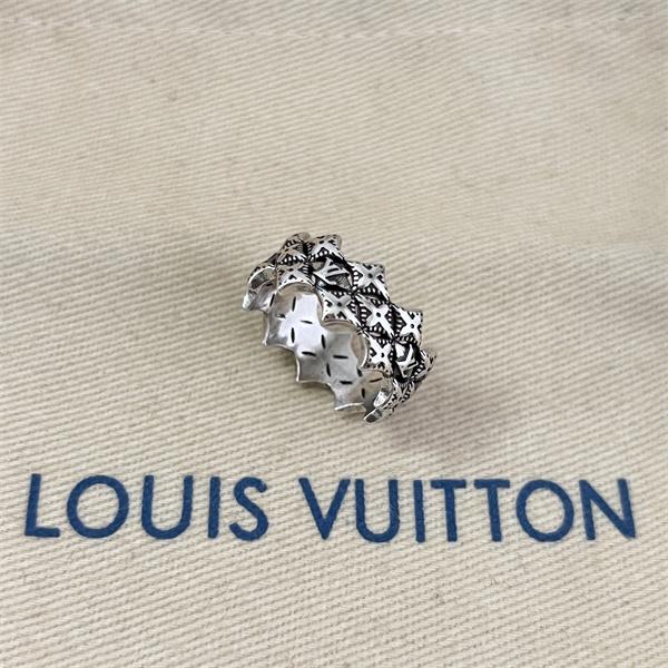ルイヴィトン コピー モノグラムフラワー リング シルバーカラー LVロゴ ブラックパターン ワイドデザイン Louis Vuitton
