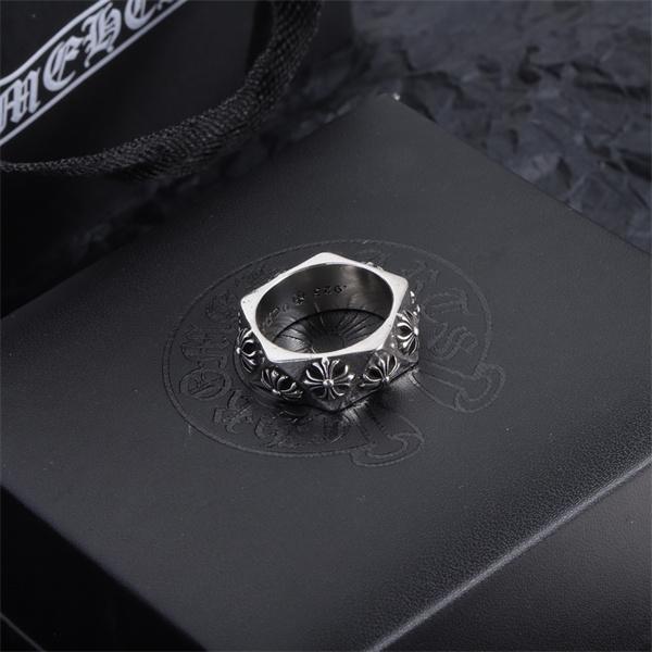 フローラルクロス リング Chrome Hearts シルバー調 クロムハーツ コピー ワイドフォルム 立体モチーフ ブラック陰影
