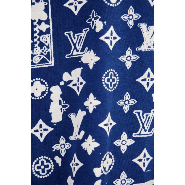 ブルーモノグラム 半袖Tシャツ Louis Vuitton ホワイトベース ルイヴィトン コピー バンダナ調プリント クルーネック 総柄デザイン