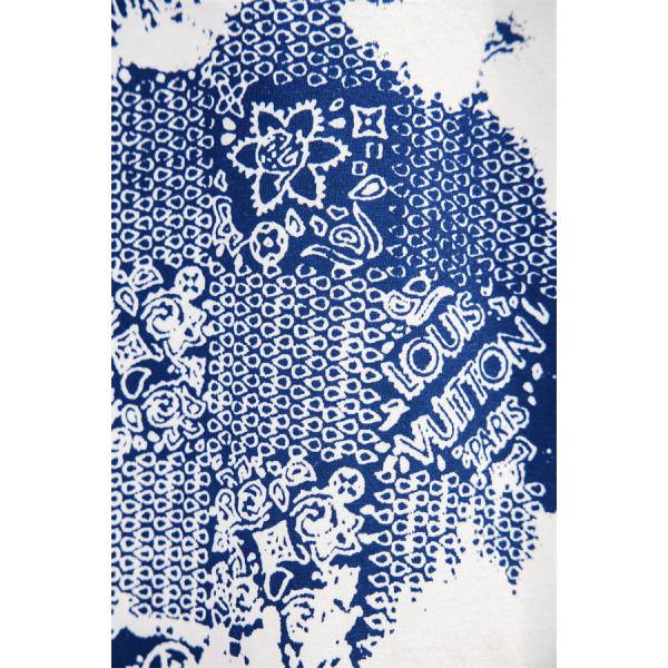 ブルーモノグラム 半袖Tシャツ Louis Vuitton ホワイトベース ルイヴィトン コピー バンダナ調プリント クルーネック 総柄デザイン