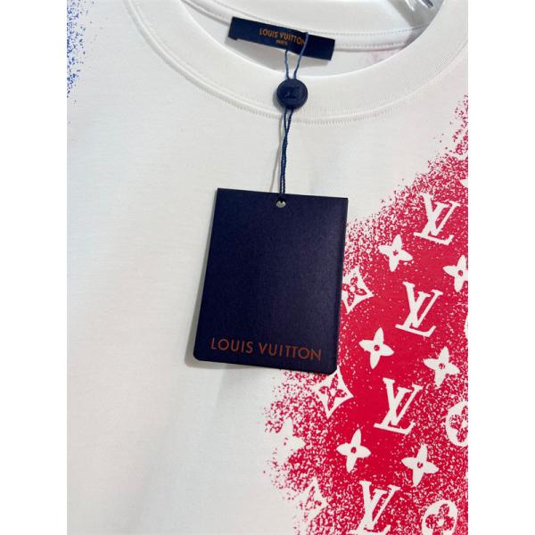 トリコロールモノグラム 半袖Tシャツ Louis Vuitton ホワイトベース ルイヴィトン コピー スプレー調プリント クルーネック