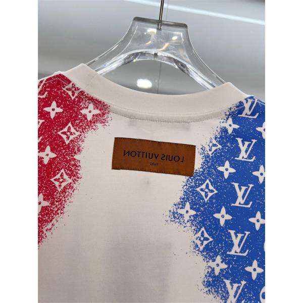 トリコロールモノグラム 半袖Tシャツ Louis Vuitton ホワイトベース ルイヴィトン コピー スプレー調プリント クルーネック