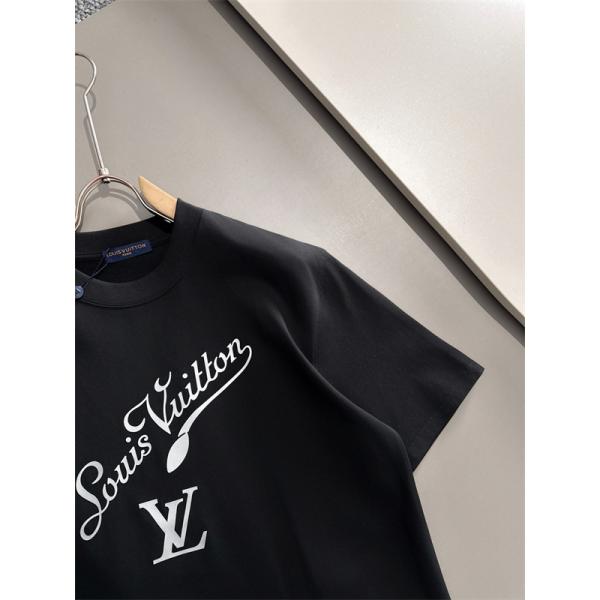ロゴプリント カットソー Louis Vuitton センターLV ルイヴィトン コピー モノトーン 半袖Tシャツ ベーシックシルエット