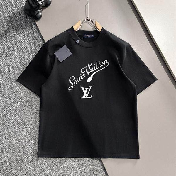 ロゴプリント カットソー Louis Vuitton センターLV ルイヴィトン コピー モノトーン 半袖Tシャツ ベーシックシルエット