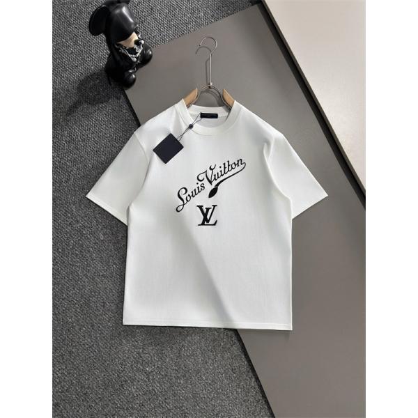 ロゴプリント カットソー Louis Vuitton センターLV ルイヴィトン コピー モノトーン 半袖Tシャツ ベーシックシルエット