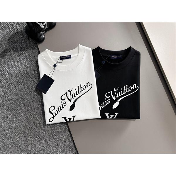 ロゴプリント カットソー Louis Vuitton センターLV ルイヴィトン コピー モノトーン 半袖Tシャツ ベーシックシルエット