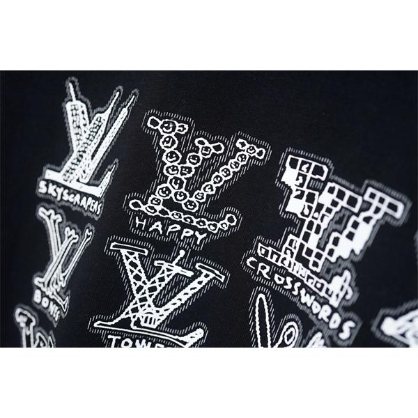 フロントLVグラフィック 半袖Tシャツ Louis Vuitton ホワイト ブラック ルイヴィトン コピー クルーネック ロゴプリント