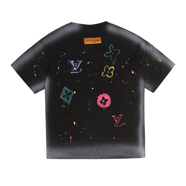 ペイントスプラッシュ 半袖Tシャツ Louis Vuitton マルチカラーLVプリント ルイヴィトン コピー ブラック ホワイト クルーネック