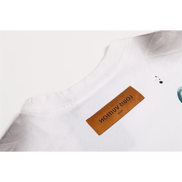 ペイントスプラッシュ 半袖Tシャツ Louis Vuitton マルチカラーLVプリント ルイヴィトン コピー ブラック ホワイト クルーネック