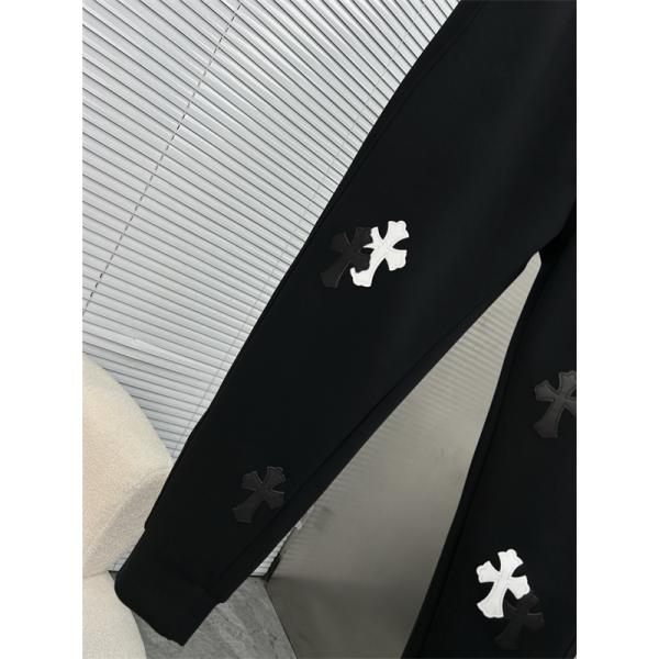 ブラック イージーパンツ Chrome Hearts ダブルクロスワッペン クロムハーツ コピー ドローコードウエスト サイドポケット ジョガーシルエット