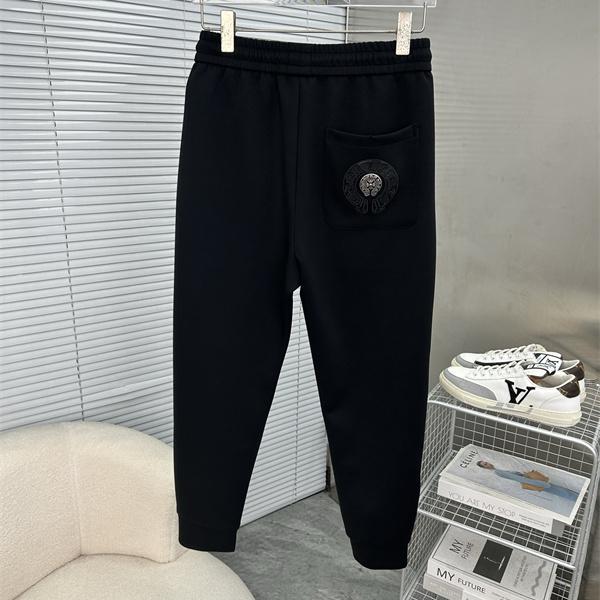 ブラック イージーパンツ Chrome Hearts ダブルクロスワッペン クロムハーツ コピー ドローコードウエスト サイドポケット ジョガーシルエット