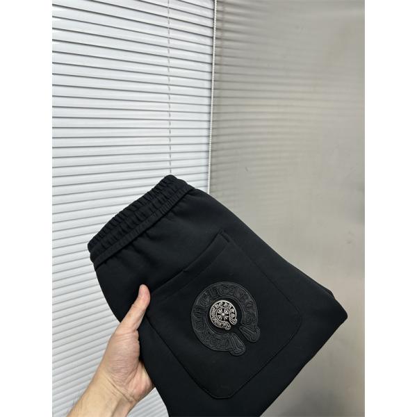 ブラック イージーパンツ Chrome Hearts ダブルクロスワッペン クロムハーツ コピー ドローコードウエスト サイドポケット ジョガーシルエット