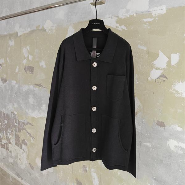 ブラック 襟付きカーディガン Chrome Hearts バックゴシックロゴ クロムハーツ コピー クロスパッチ フロントボタン ポケット付き