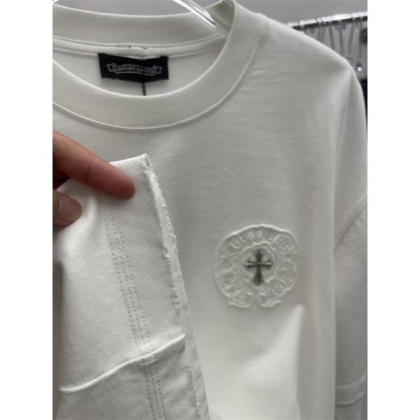 アイボリー レイヤード風 ロングスリーブTシャツ Chrome Hearts 胸元サークルパッチ クロムハーツ コピー 袖ロゴワッペン クルーネック