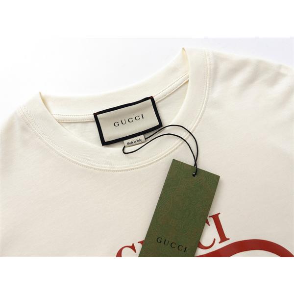  アイボリー 半袖Tシャツ GUCCI マルチカラーGGプリント グッチ コピー フロントロゴ クルーネック 無地バックデザイン