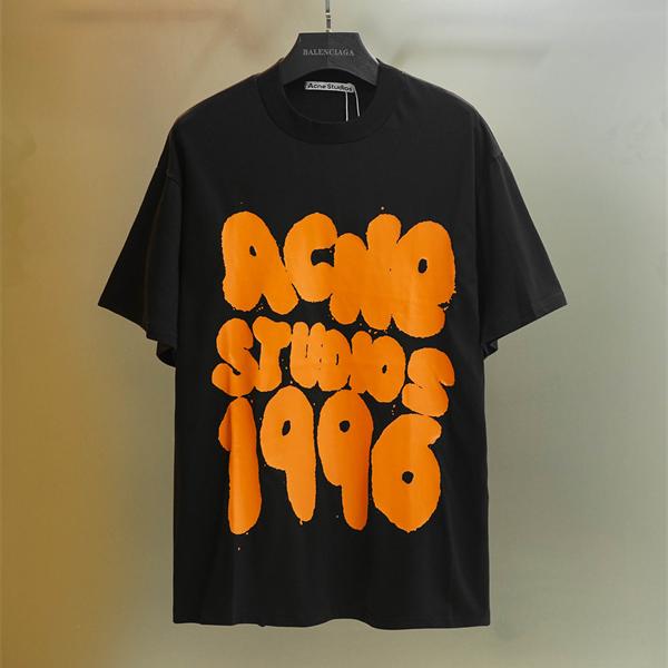 ラック 半袖Tシャツ Acne Studios オレンジロゴプリント アクネ ストゥディオズ コピー 1996グラフィック クルーネック 無地バック