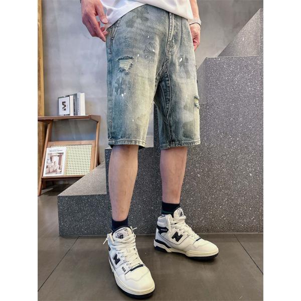 ラックデニム ショートパンツ Chrome Hearts クロスパッチ装飾 クロムハーツ コピー カットオフ裾 レッドホワイト ワイドポケット