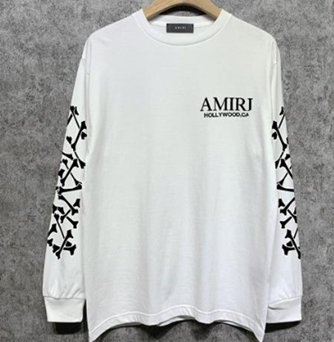 AMIRI ロゴ刺繍 長袖Tシャツ ホワイト アミリ AMIRI コピー BONES STACKED ロンT メンズ 長袖Tシャツ 骨