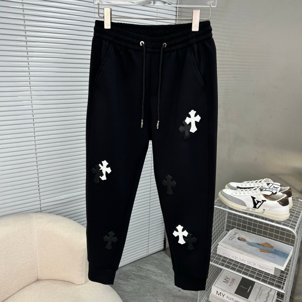 ブラック イージーパンツ Chrome Hearts ダブルクロスワッペン クロムハーツ コピー ドローコードウエスト サイドポケット ジョガーシルエット