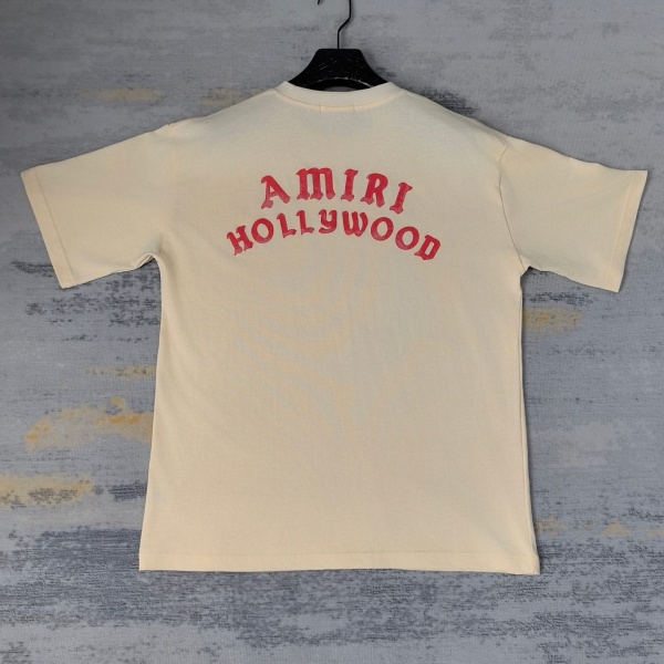 AMIRI アミリ 半袖Tシャツ バックロゴプリント カーブロゴデザイン ルーズシルエット カジュアル ストリート ユニセックス