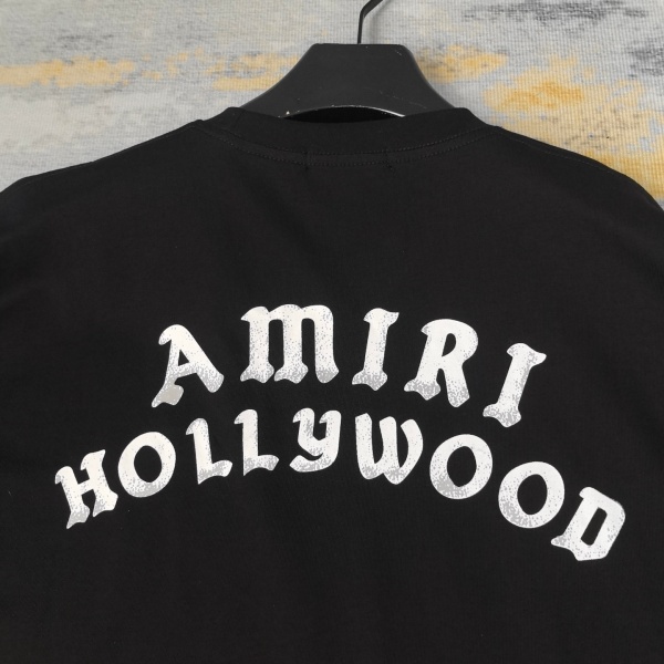 AMIRI アミリ 半袖Tシャツ バックロゴプリント カーブロゴデザイン ルーズシルエット カジュアル ストリート ユニセックス