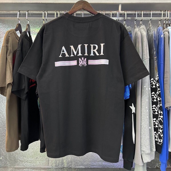 AMIRI アミリ Tシャツ 半袖 前後プリント バックロゴ ラインデザイン ダブルロゴ ストリート オーバーサイズ