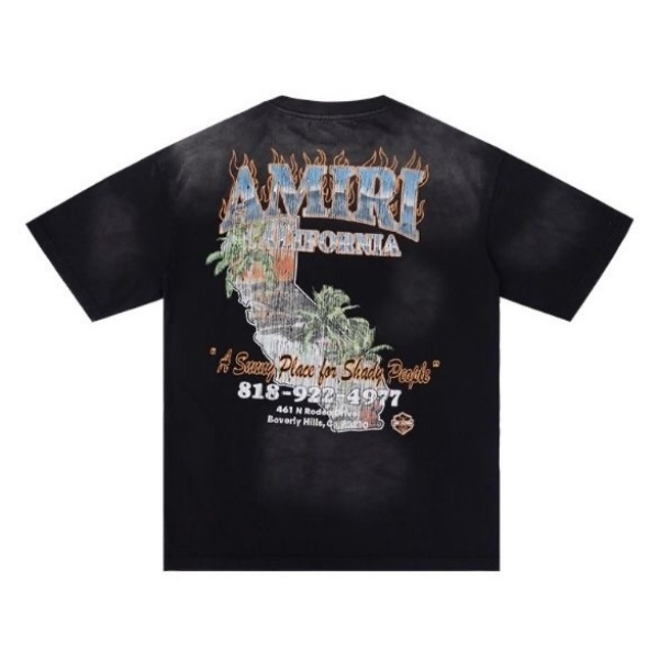 AMIRI アミリ Tシャツ 半袖 ヴィンテージ加工 バックプリント フレイムロゴ カリフォルニア グラフィック オーバーサイズ