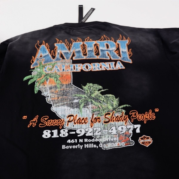 AMIRI アミリ Tシャツ 半袖 ヴィンテージ加工 バックプリント フレイムロゴ カリフォルニア グラフィック オーバーサイズ