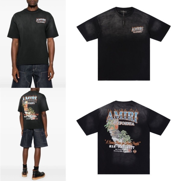 AMIRI アミリ Tシャツ 半袖 ヴィンテージ加工 バックプリント フレイムロゴ カリフォルニア グラフィック オーバーサイズ
