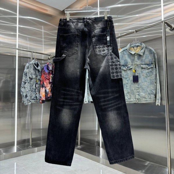 AMIRI アミリ デニムパンツ メンズ ワイドストレート パッチワーク ジャガードロゴ 切替デザイン ストリート カーゴ風