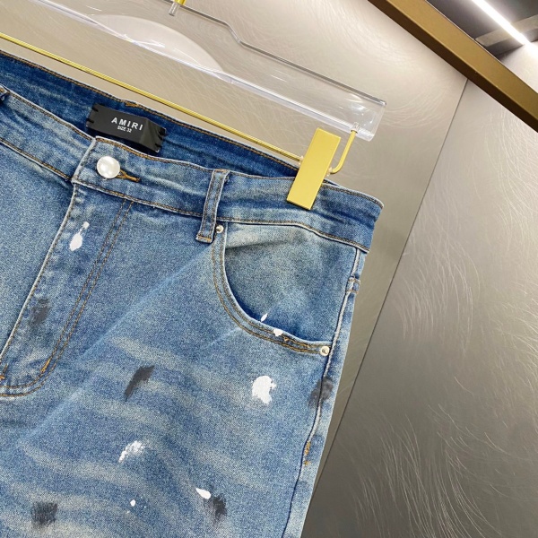 AMIRI アミリ デニムパンツ メンズ MX1スタイル ダメージ加工 ペイント加工 ラインストーン パッチワーク スキニーフィット ストリート
