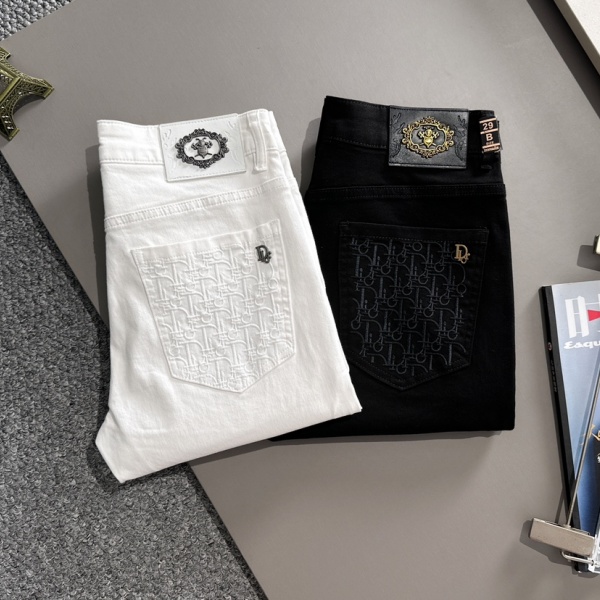 DIOR ディオール メンズ デニムパンツ ホワイト ストレート 刺繍ロゴ ジャガードポケット クリーン 上品 高級感